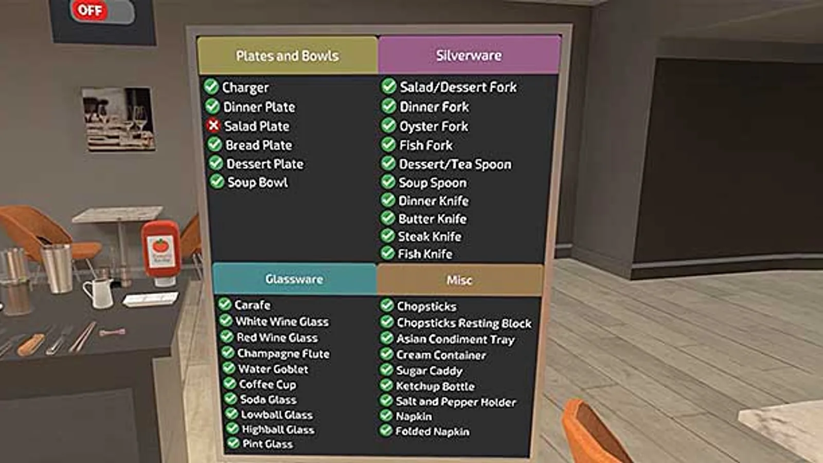 Restaurant Place Settings VR Training